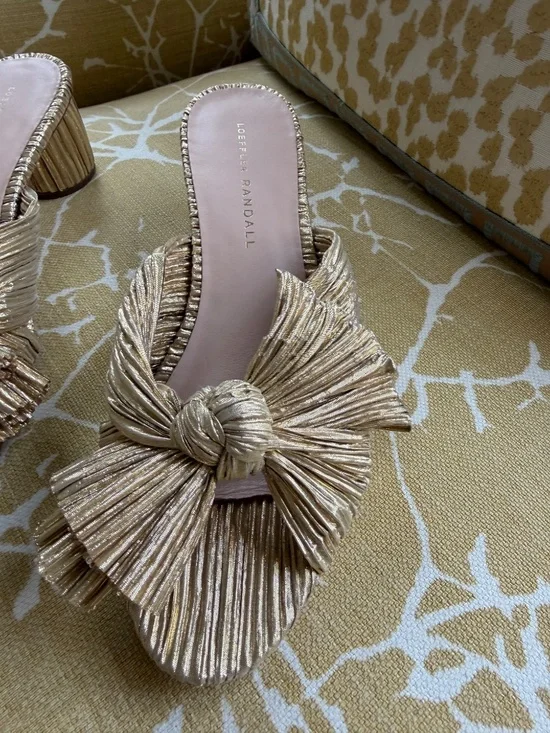 Loeffler Randall Emilia bow-embellished plissé-lamé mules - Picture 2 of 5